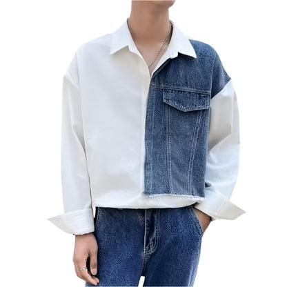 Men's Casual Patchwork Denim Blouse