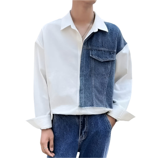 Men's Casual Patchwork Denim Blouse