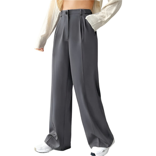 Wide-Leg Suit Pants with Slant Pockets