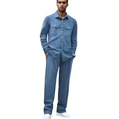 Men's Corduroy Shirt and Drawstring Pants Set