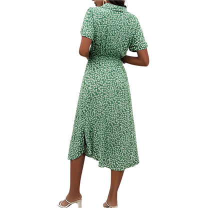 Women's Midi Dress with Floral Print and Belt