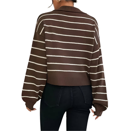 Casual Striped V-Neck Knit Sweater