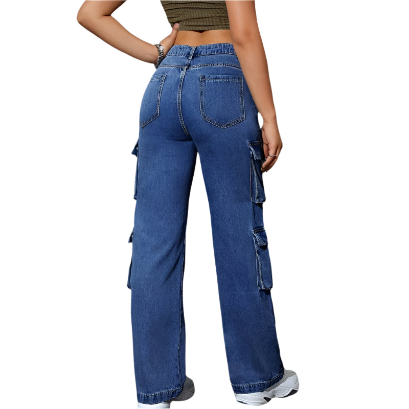 Women's High-Waist Stretch Cargo Jeans