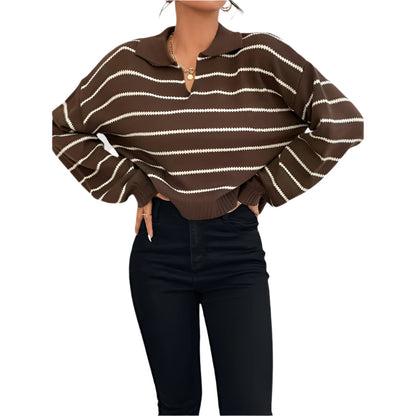 Casual Striped V-Neck Knit Sweater