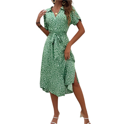 Women's Midi Dress with Floral Print and Belt