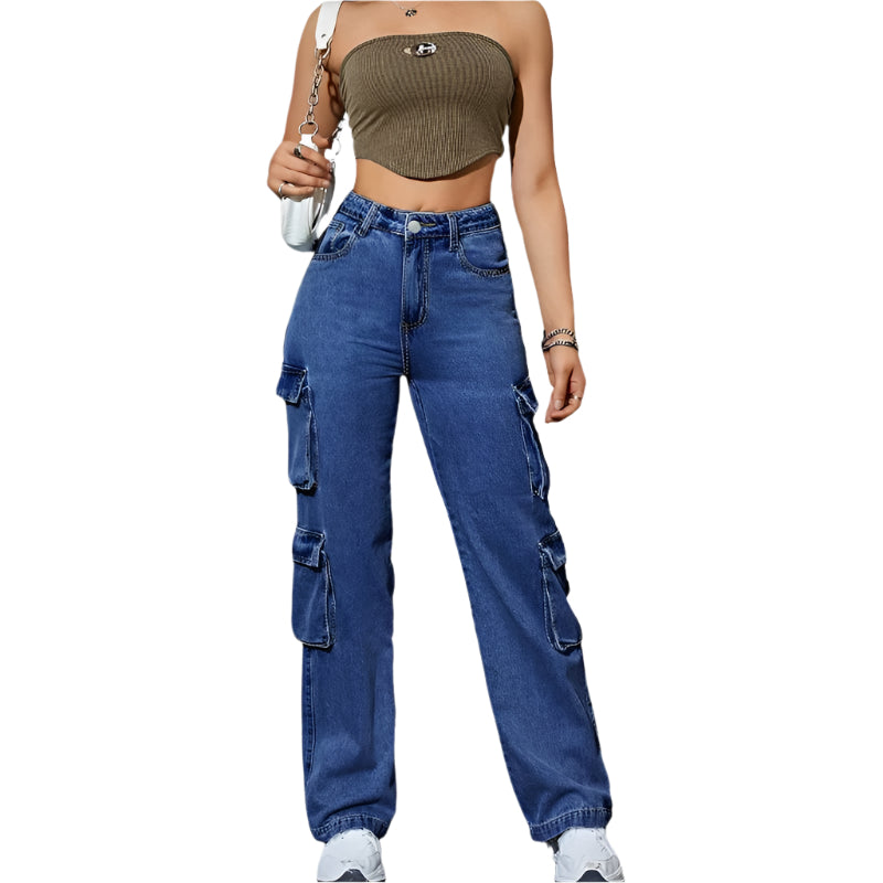 Women's High-Waist Stretch Cargo Jeans