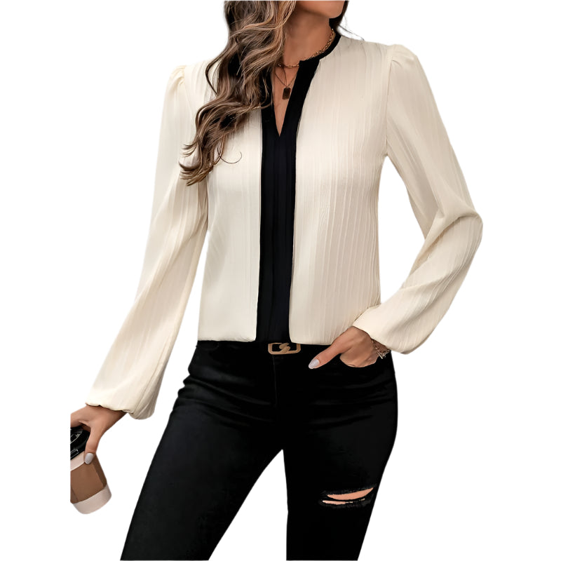 Women's Contrast Trim Notched Collar Blouse