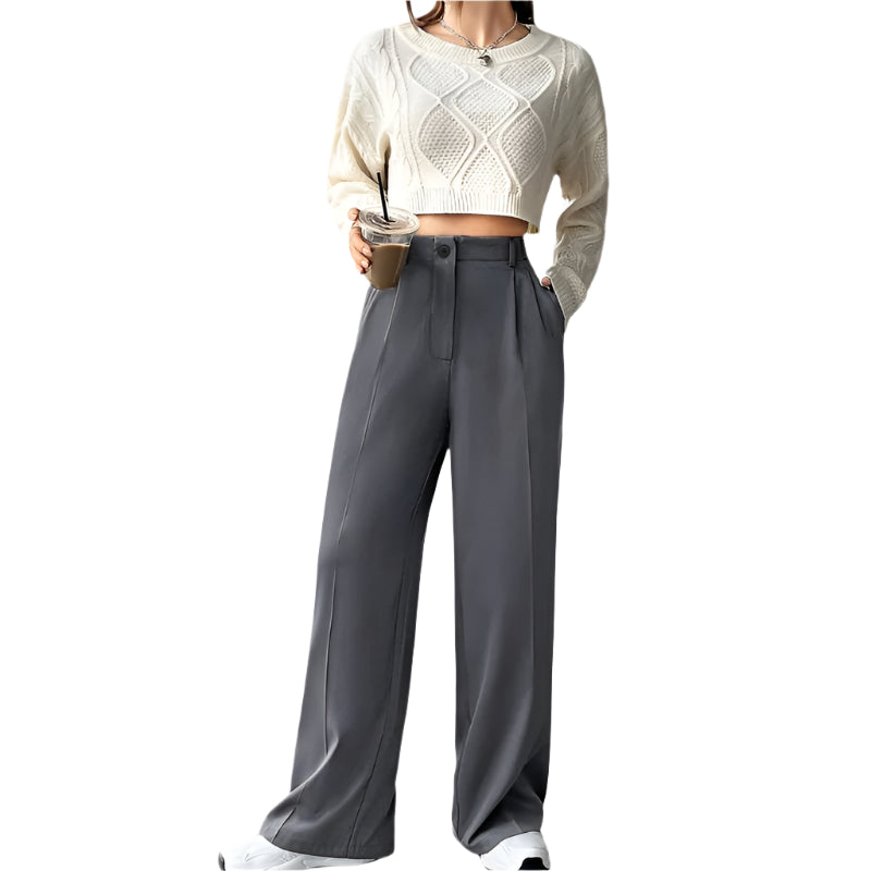 Wide-Leg Suit Pants with Slant Pockets