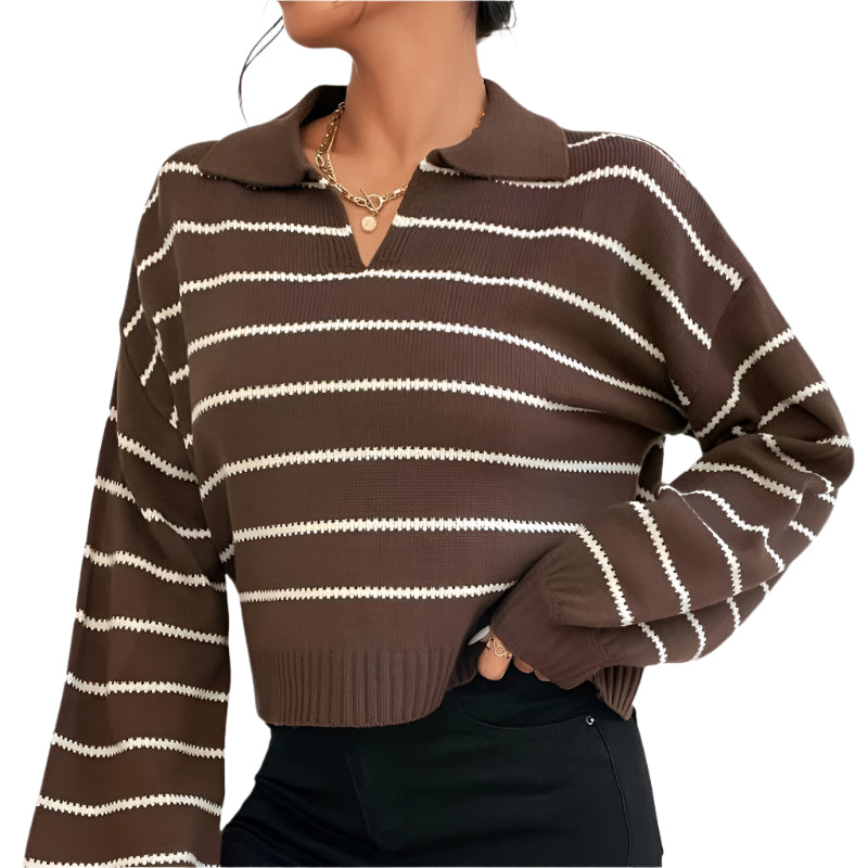 Casual Striped V-Neck Knit Sweater