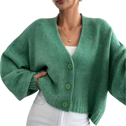 Women's V-Neck Buttoned Knit Cardigan