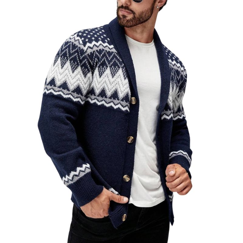 Men's Geometric Print V-Neck Cardigan