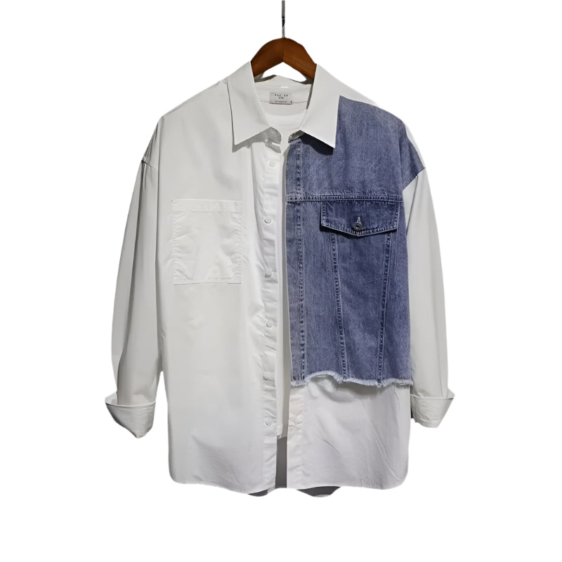 Men's Casual Patchwork Denim Blouse