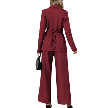 Women's Button-Up Shirt & Pants Two-Piece Set