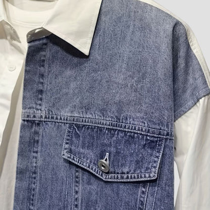 Men's Casual Patchwork Denim Blouse