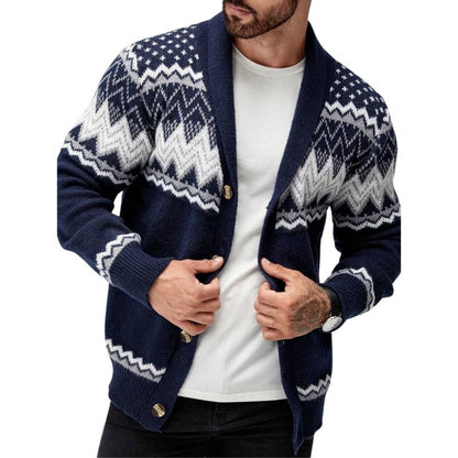 Men's Geometric Print V-Neck Cardigan