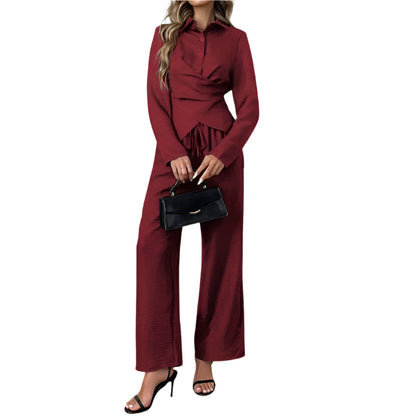 Women's Button-Up Shirt & Pants Two-Piece Set