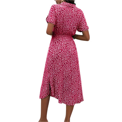 Women's Midi Dress with Floral Print and Belt