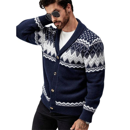 Men's Geometric Print V-Neck Cardigan